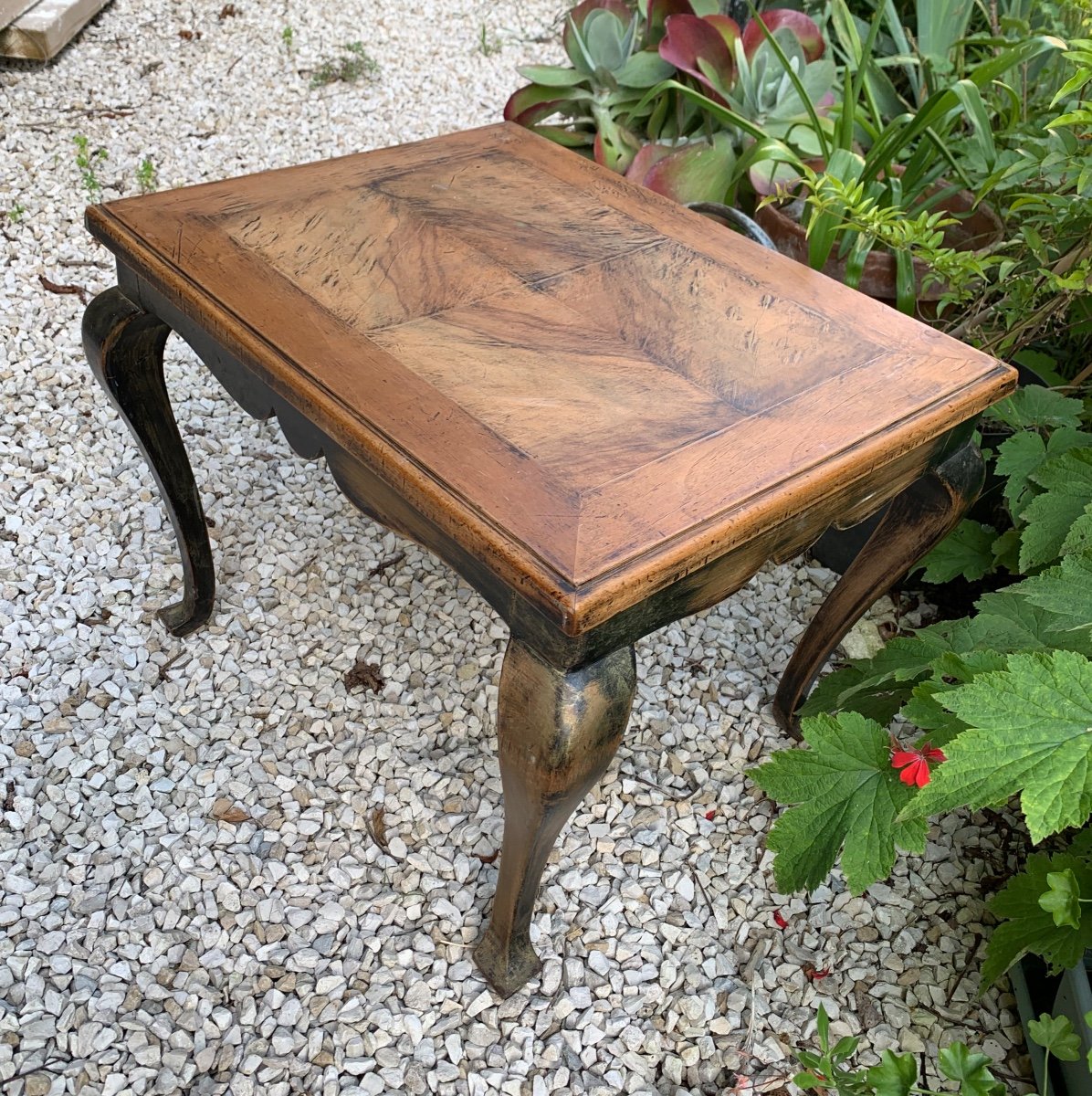 Small Side Table, End Of Sofa With Parquet Top-photo-5