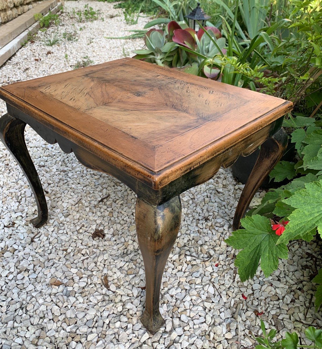 Small Side Table, End Of Sofa With Parquet Top