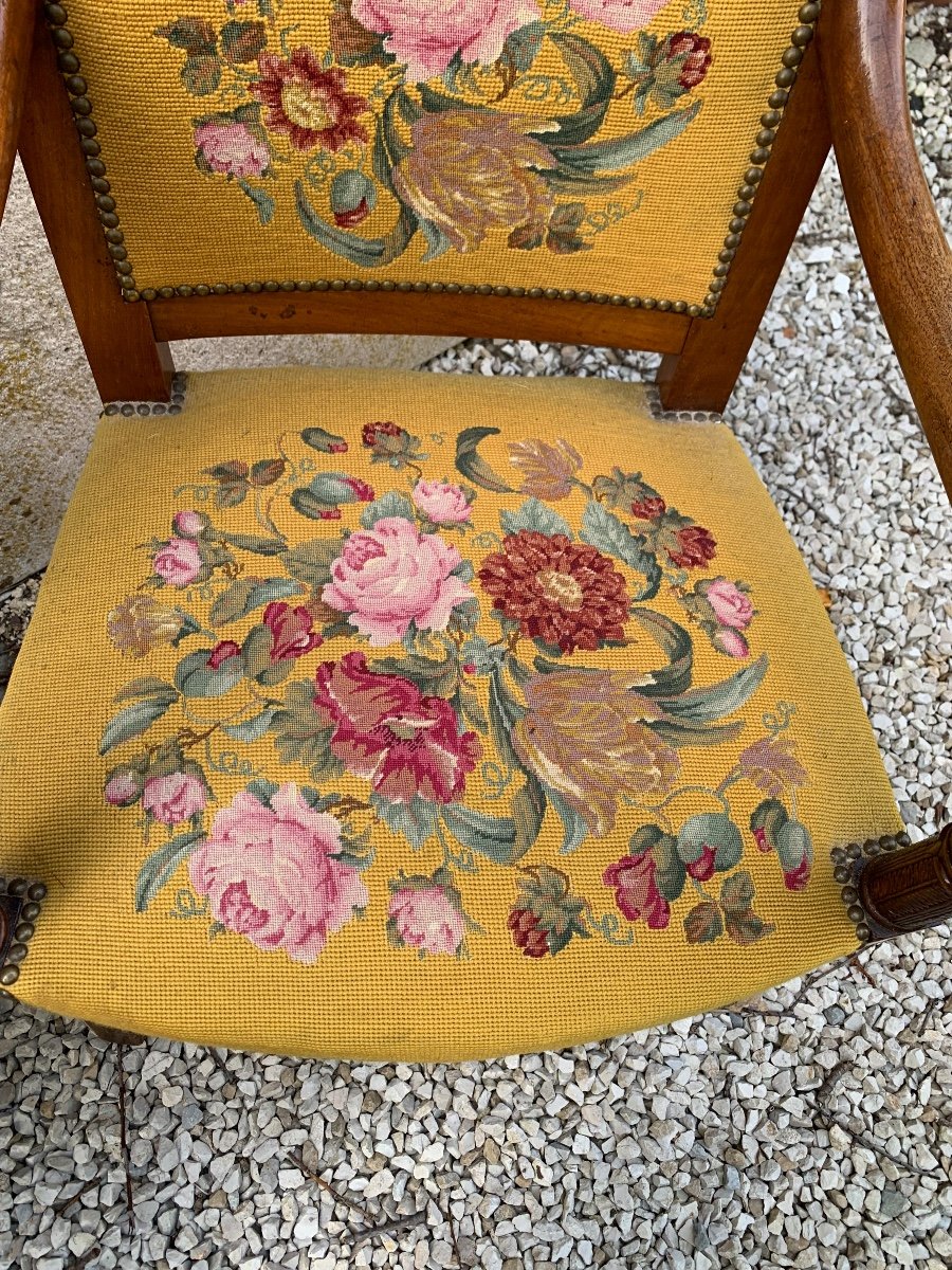 Fauteuil Louis Philippe En Acajou Tapissé De Fleurs -photo-4