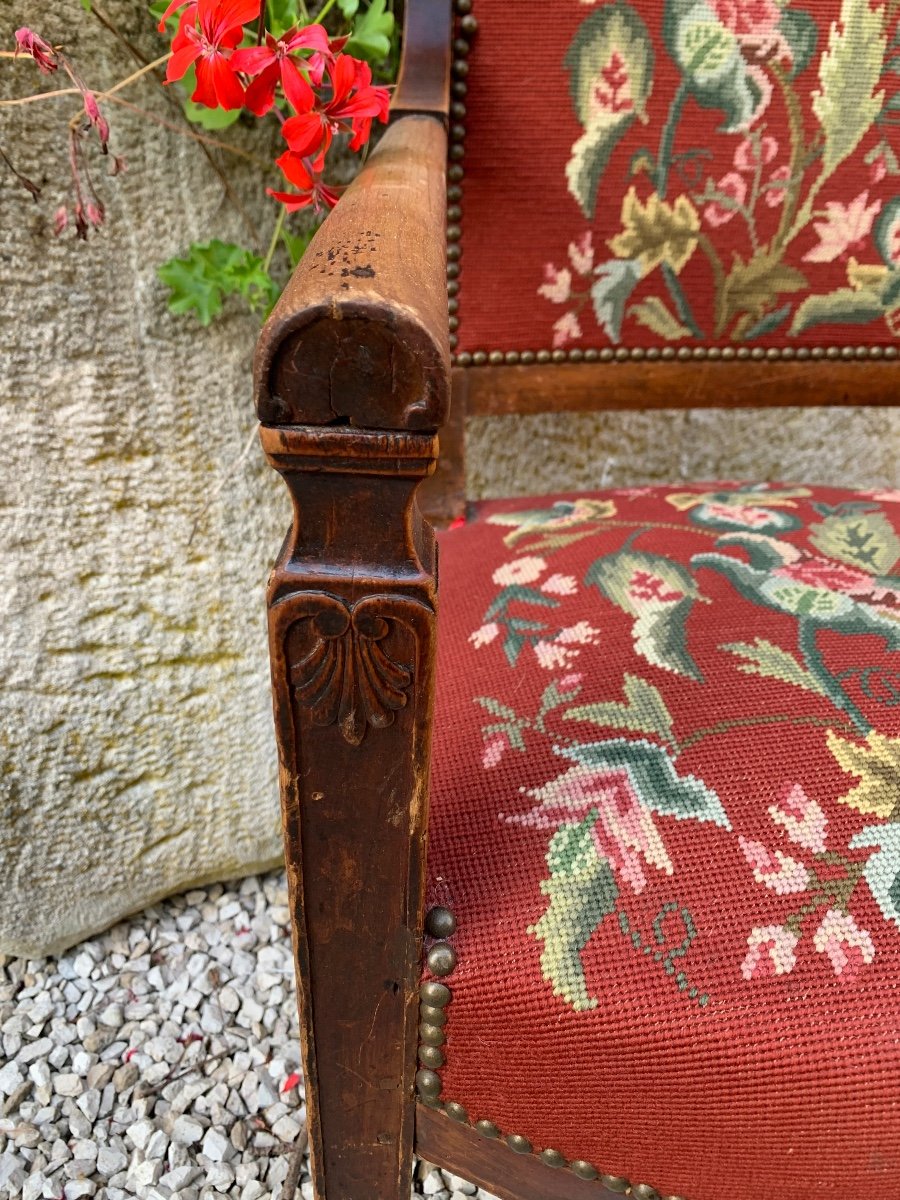 Fauteuil Louis Philippe En Acajou Tapissé De Fleurs-photo-3