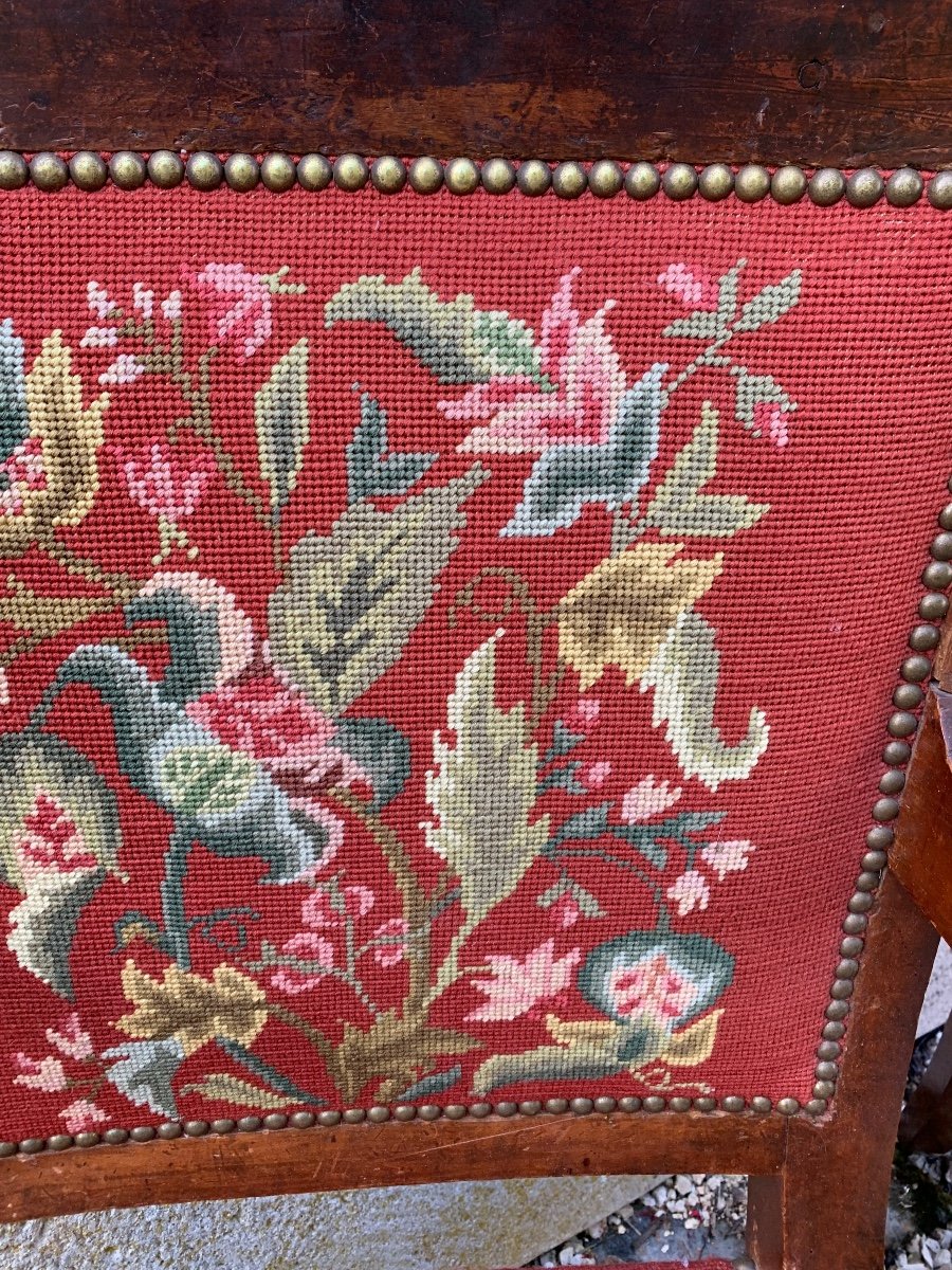 Fauteuil Louis Philippe En Acajou Tapissé De Fleurs-photo-1