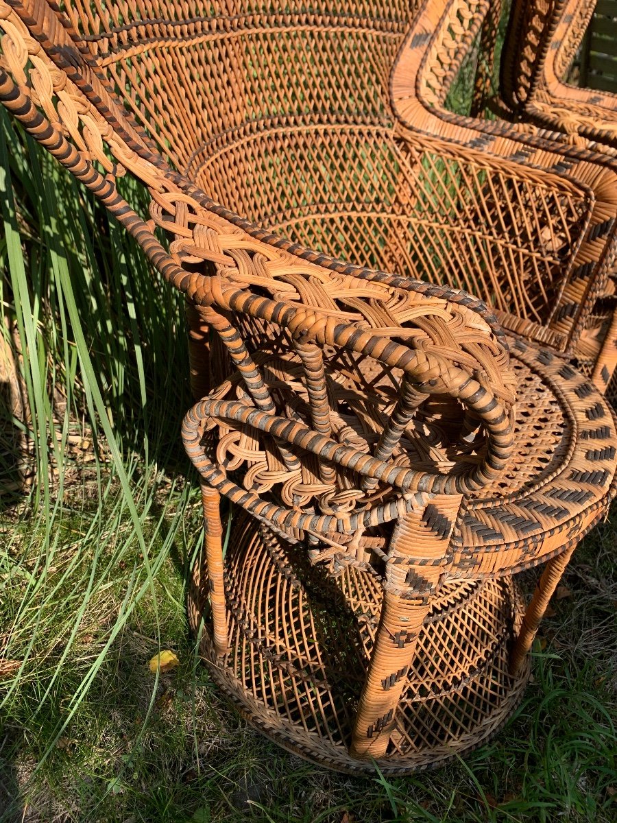 Pair Of Stained And Woven Rattan Armchairs Circa 1970-photo-4