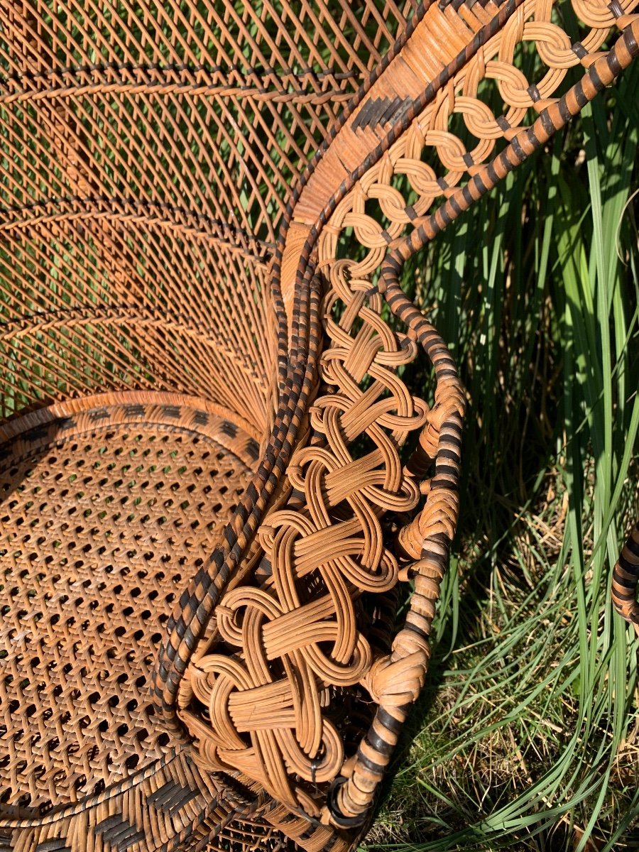 Paire De Fauteuils En Rotin Teintés Et Tressés Vers 1970-photo-4