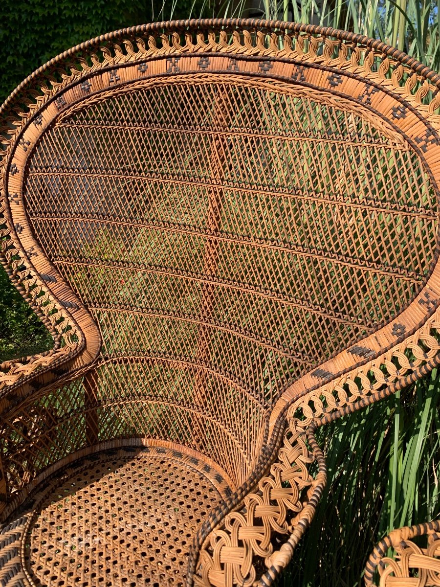 Pair Of Stained And Woven Rattan Armchairs Circa 1970-photo-5