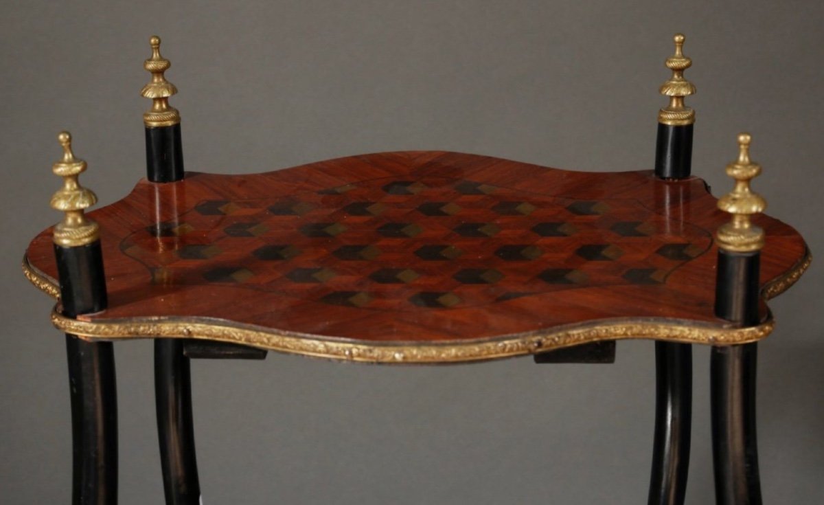 Moving Side Table In Veneer Wood With Cube Marquetry-photo-2