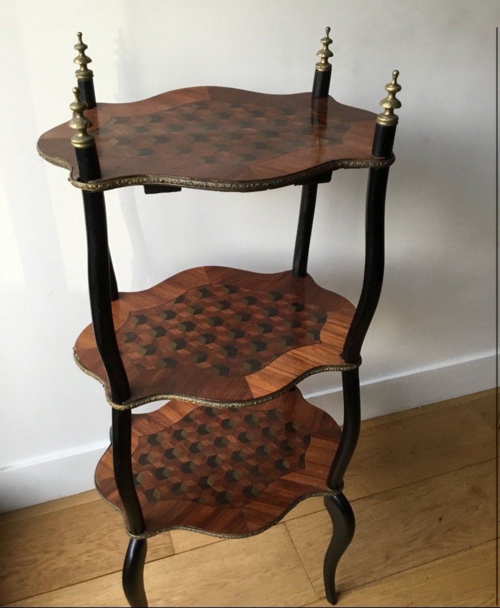 Moving Side Table In Veneer Wood With Cube Marquetry-photo-1