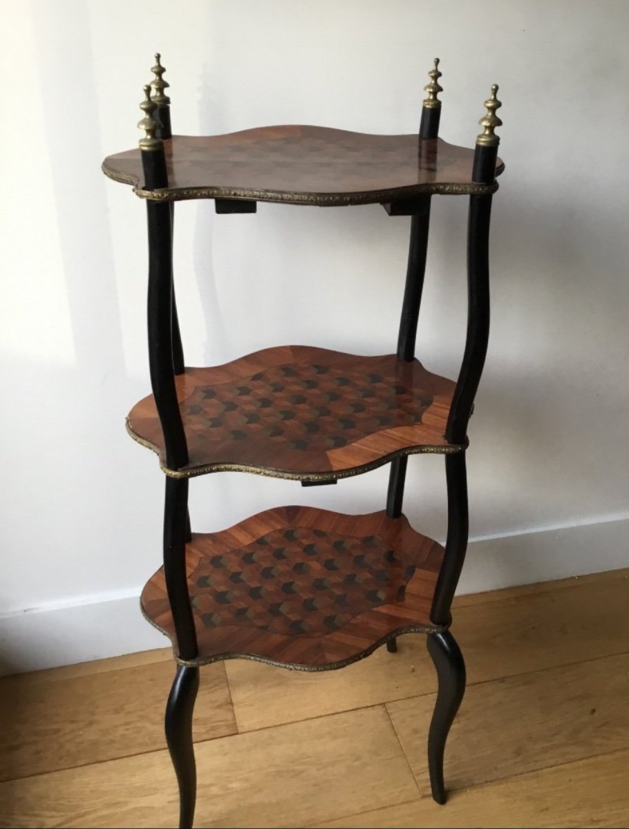 Moving Side Table In Veneer Wood With Cube Marquetry-photo-2