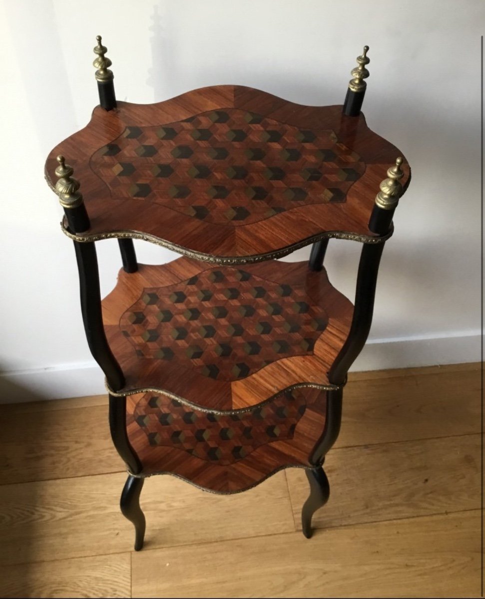 Moving Side Table In Veneer Wood With Cube Marquetry-photo-3