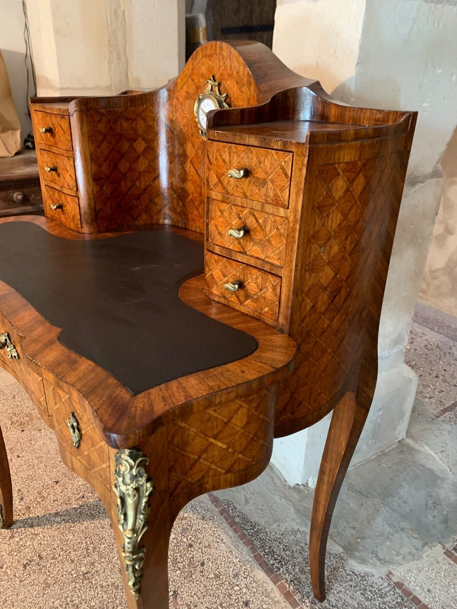 Small Marquetry Desk With Clock, 19th Century -photo-1