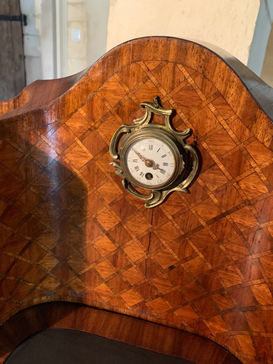 Small Marquetry Desk With Clock, 19th Century -photo-3