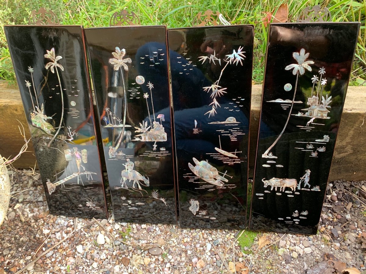 The Four Small Indochina Panels Inlaid With Mother-of-pearl -photo-2