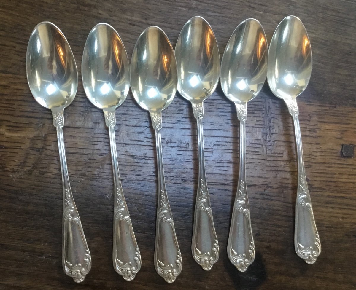 6 Monogrammed Sterling Silver Small Spoons-photo-2