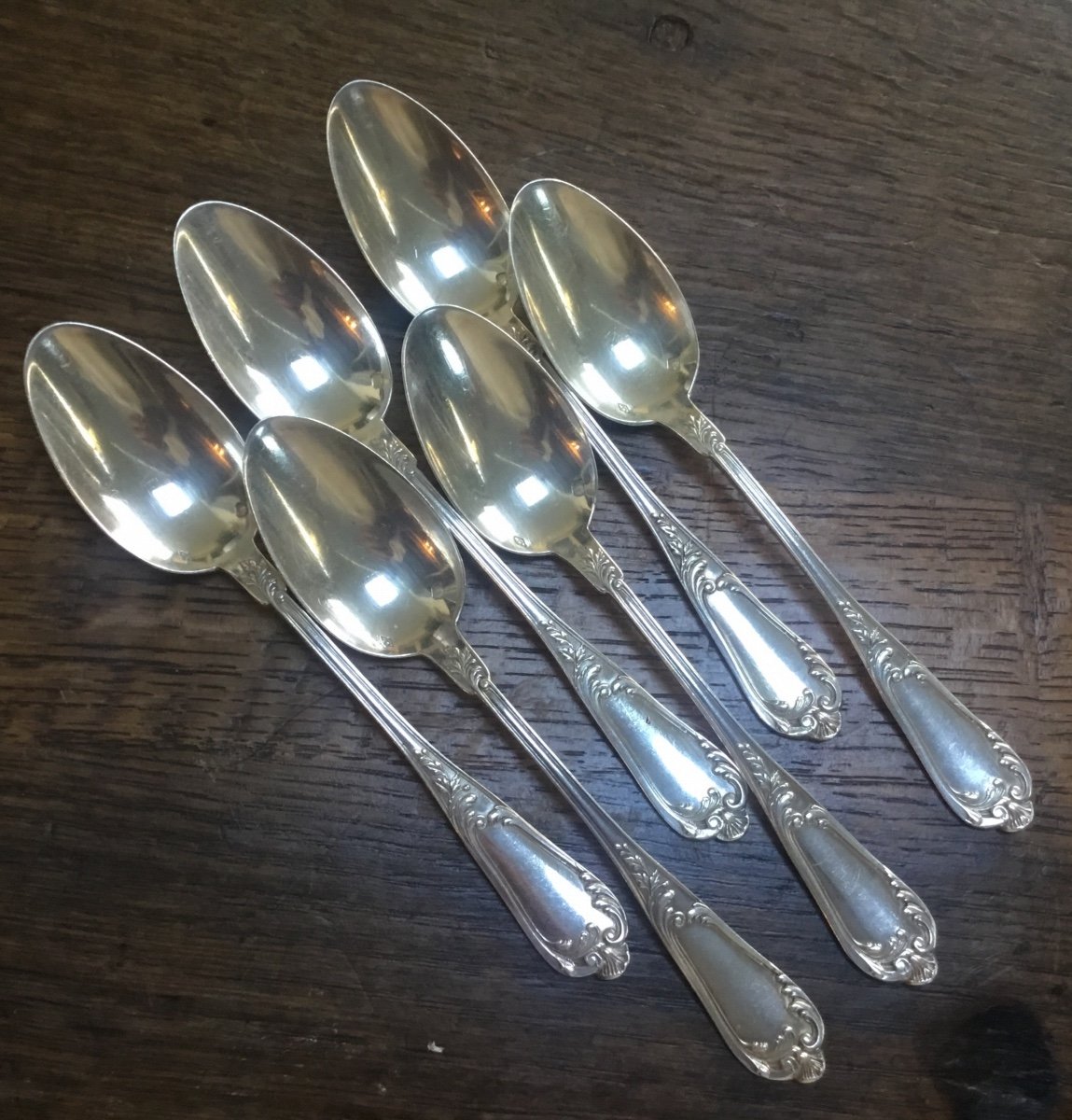 6 Monogrammed Sterling Silver Small Spoons-photo-3