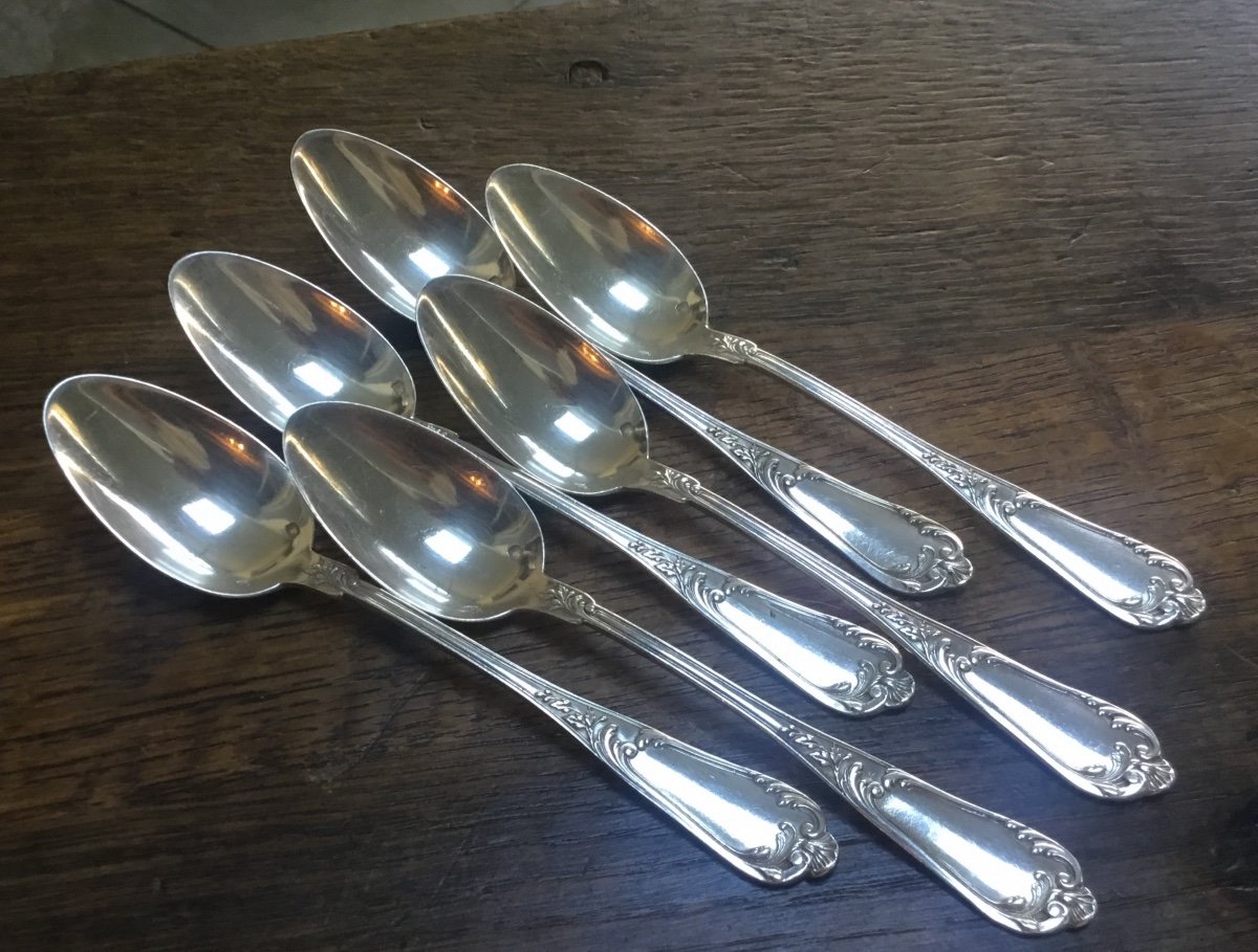 6 Monogrammed Sterling Silver Small Spoons-photo-4