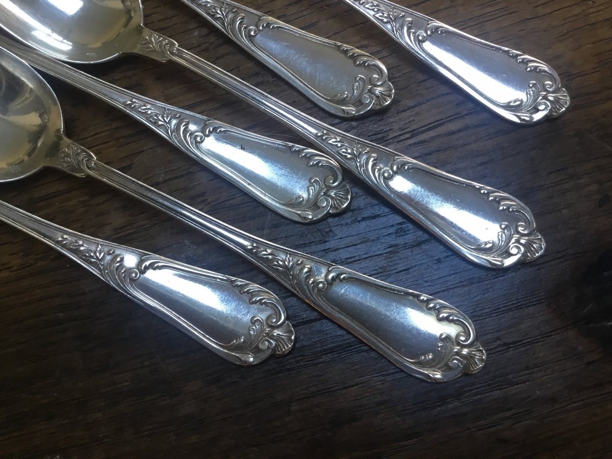 6 Monogrammed Sterling Silver Small Spoons-photo-1