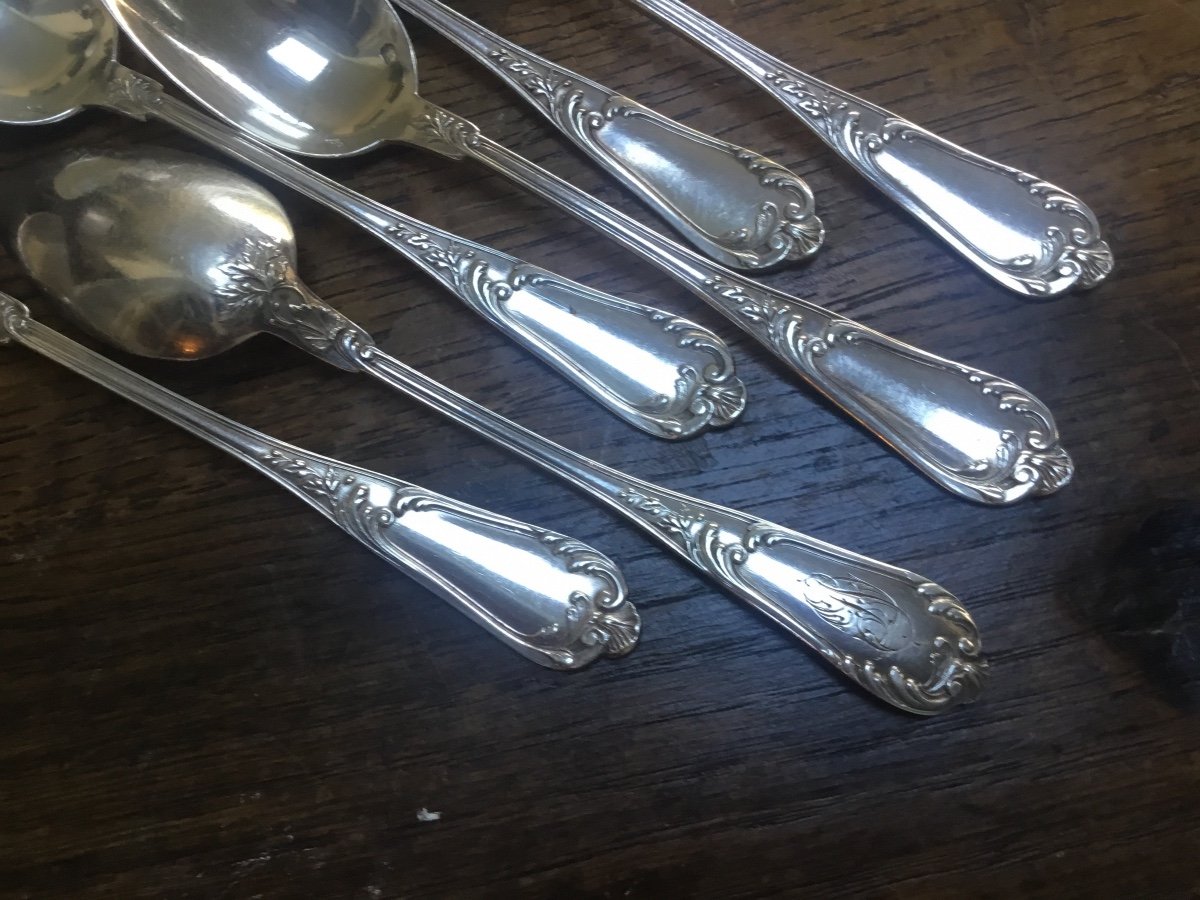 6 Monogrammed Sterling Silver Small Spoons-photo-2