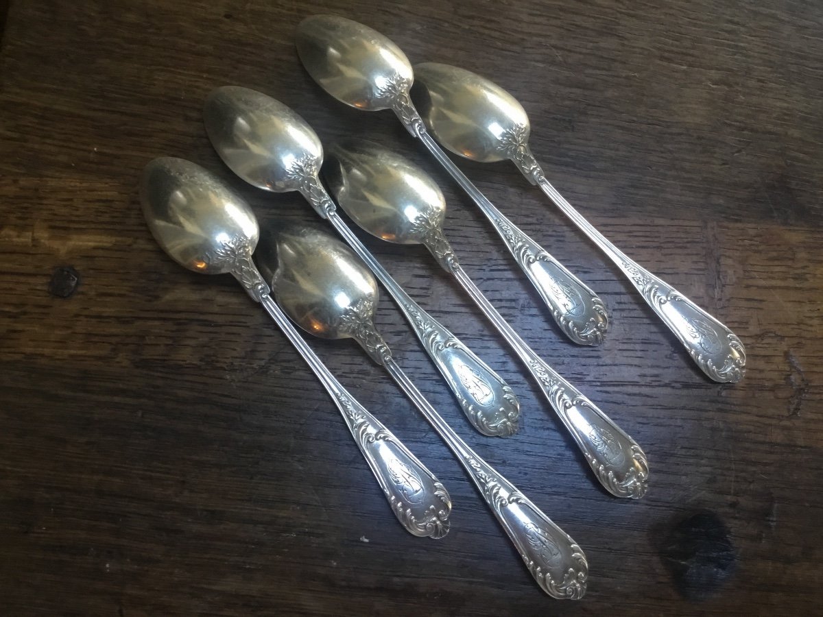 6 Monogrammed Sterling Silver Small Spoons-photo-3