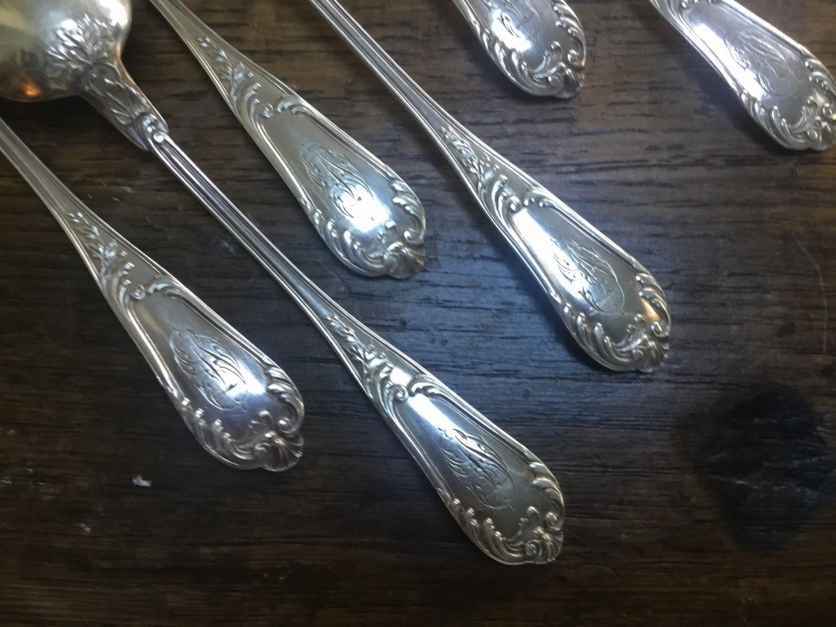 6 Monogrammed Sterling Silver Small Spoons-photo-4