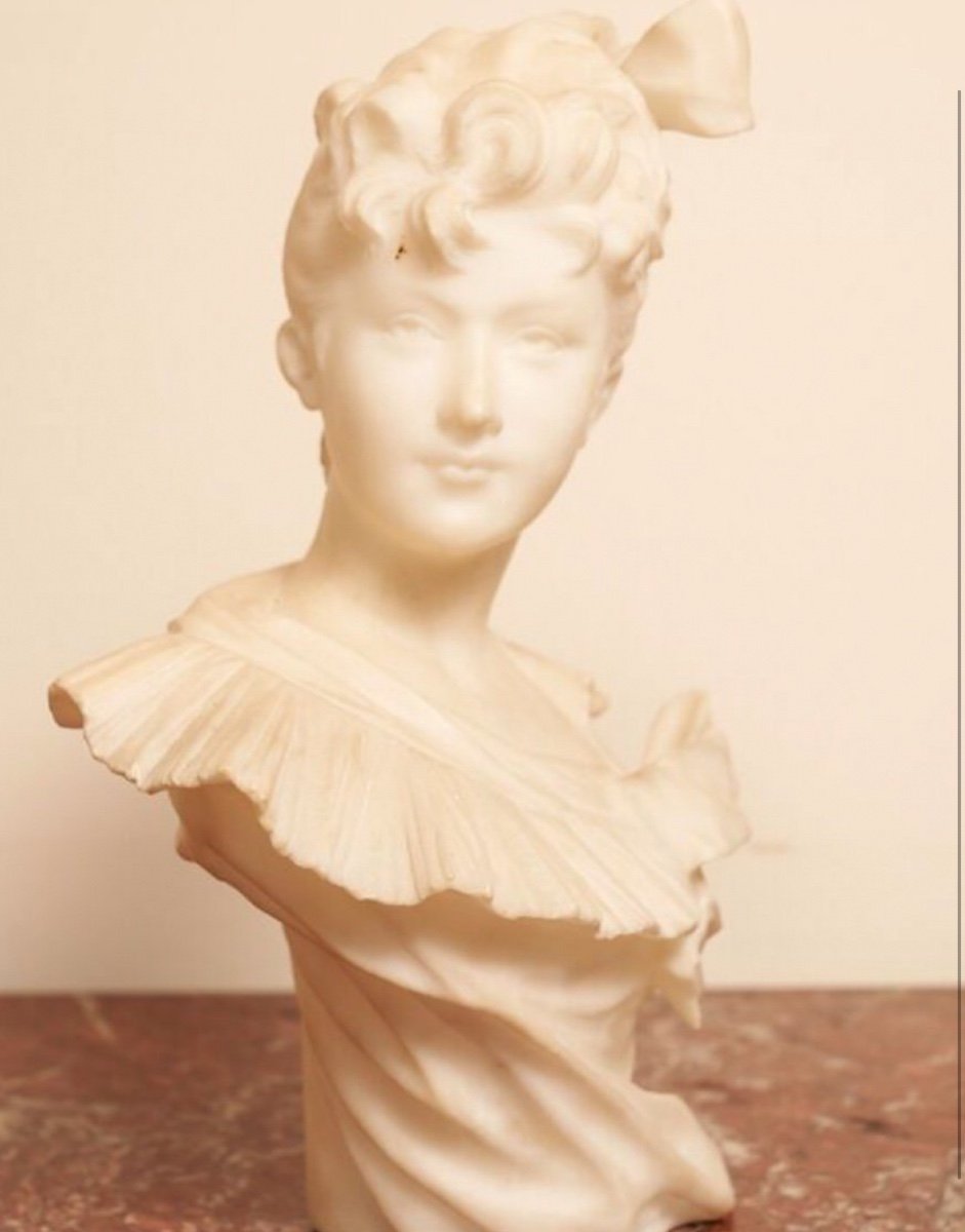 Bust Of A Woman With A Bun. Marble Print Signed H Allouard -photo-2