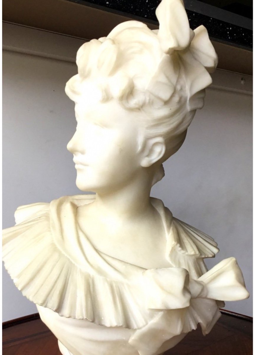 Bust Of A Woman With A Bun. Marble Print Signed H Allouard -photo-3