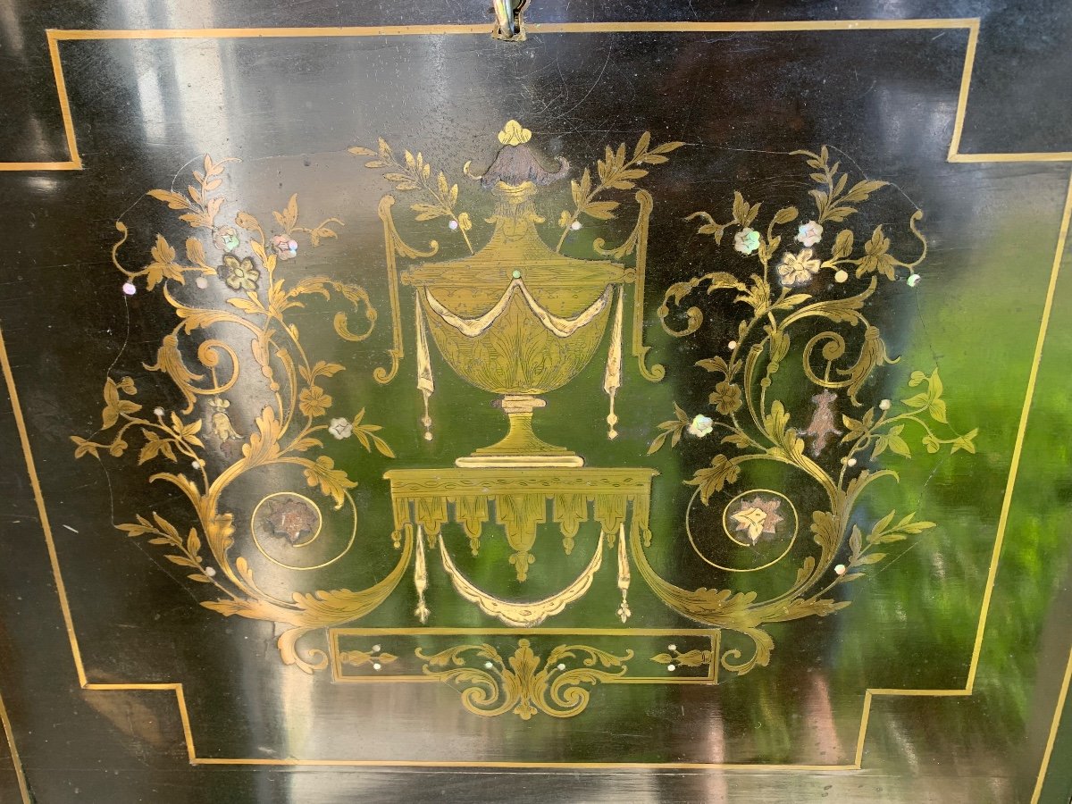 Secretaire En Marqueterie De Laiton Et Nacre d'époque Napoleon III-photo-1