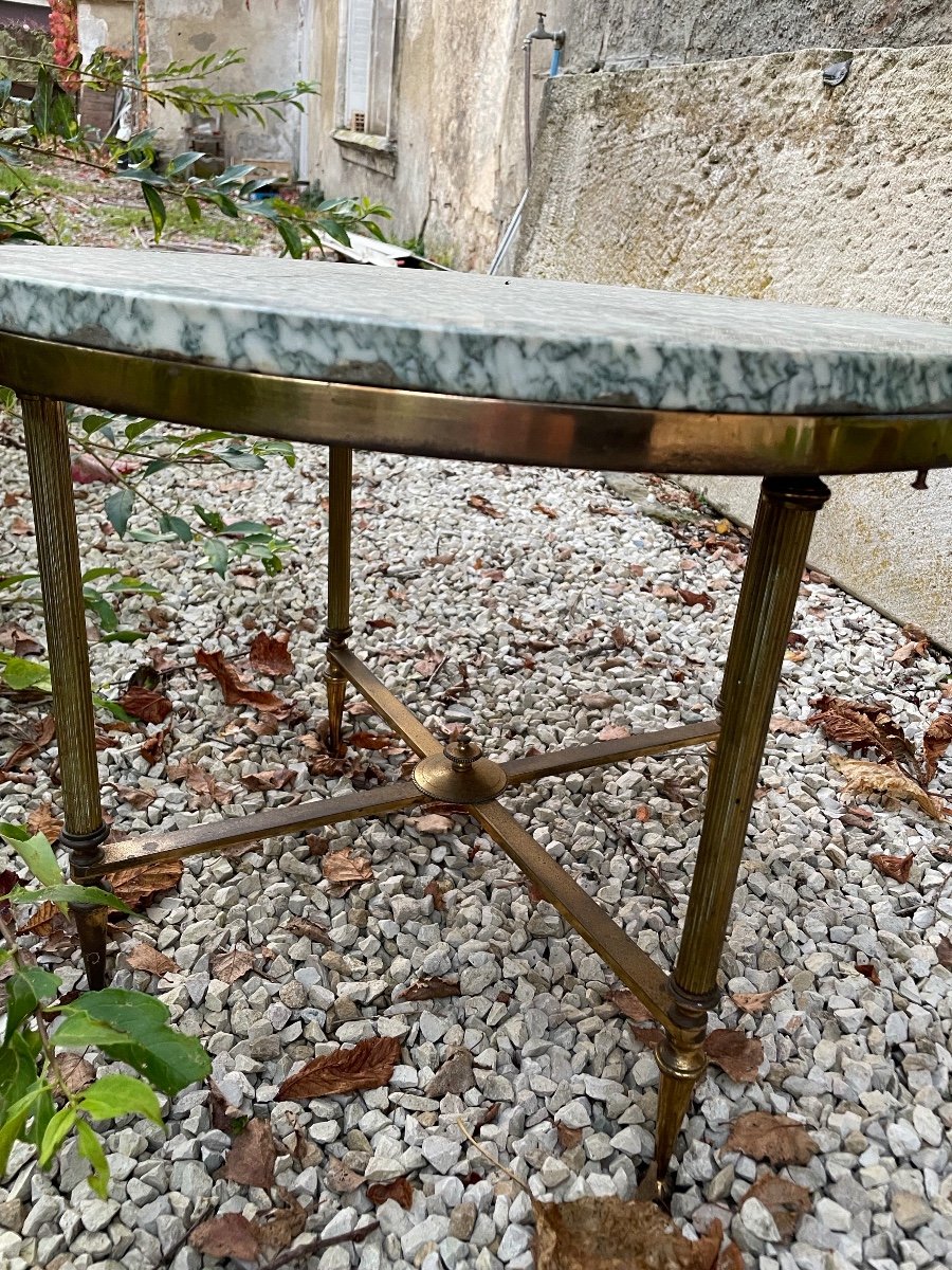 Table Basse Ronde En Bronze Et Laiton à Plateau De Marbre Vert-photo-2