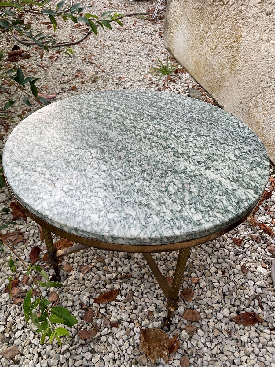 Table Basse Ronde En Bronze Et Laiton à Plateau De Marbre Vert-photo-3