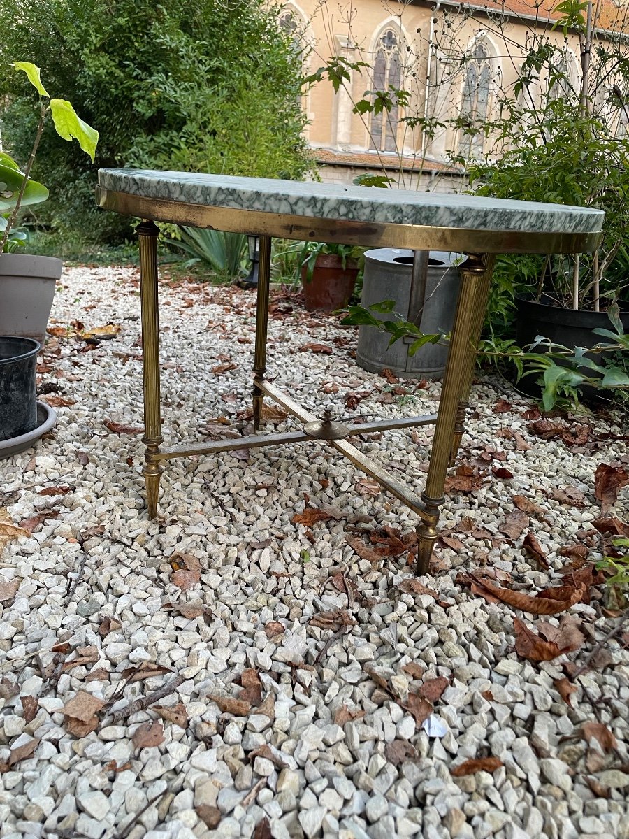 Round Bronze And Brass Coffee Table With Green Marble Top-photo-6