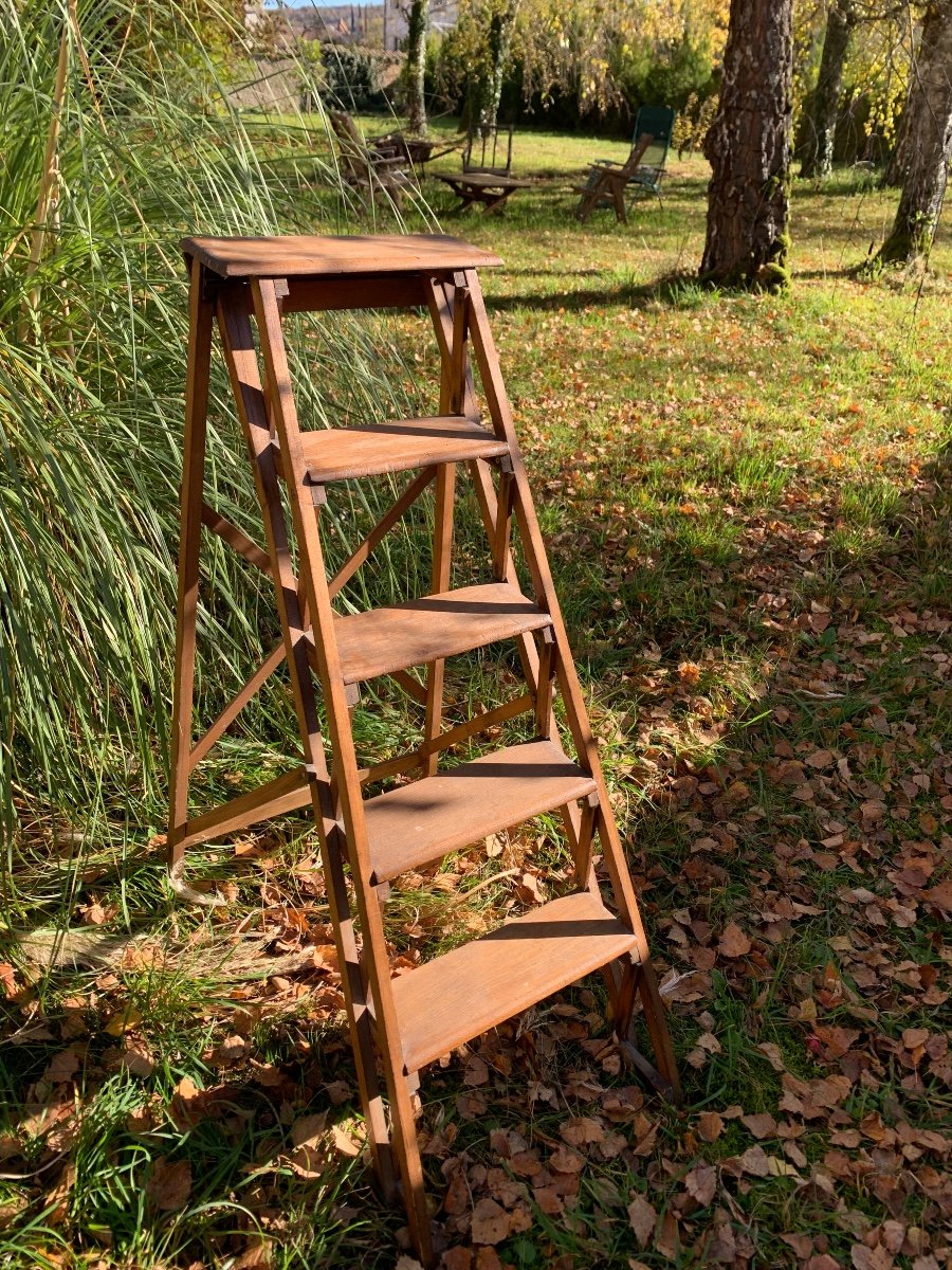 Escabeau De Bibliothèque Ou D Atelier En Chêne-photo-7