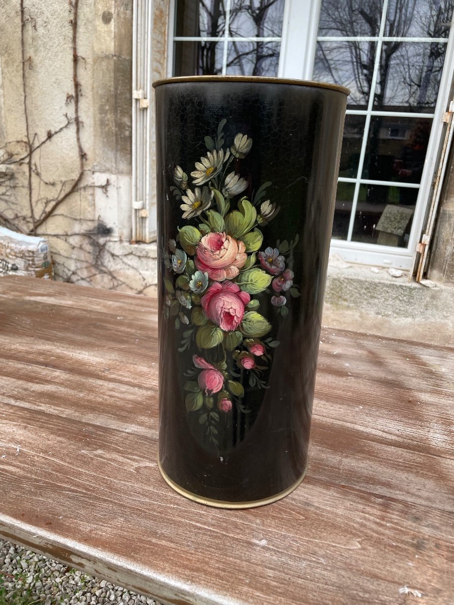 Umbrella Stand In Lacquered Sheet Metal With Flower Bouquet Decor -photo-3