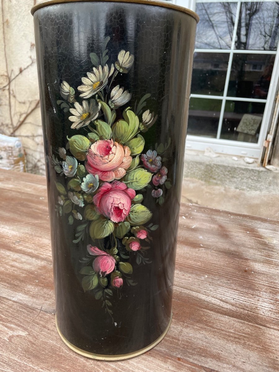 Umbrella Stand In Lacquered Sheet Metal With Flower Bouquet Decor -photo-6