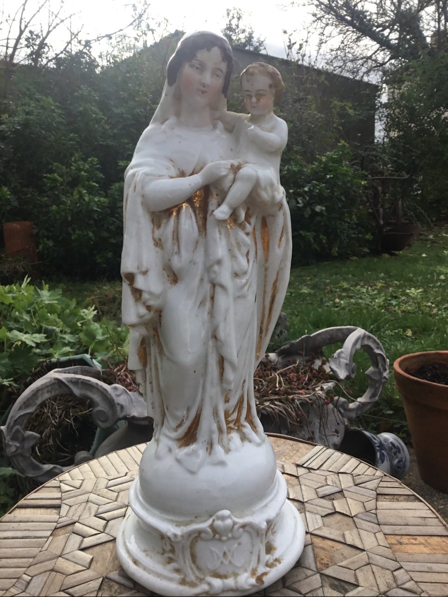 Vierge à l'Enfant, Porcelaine De Paris, XIXème -photo-2