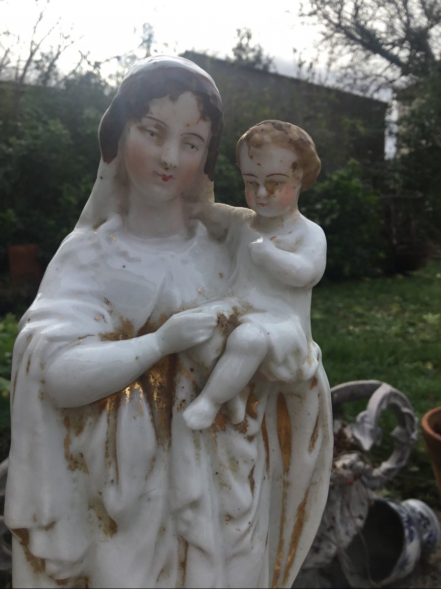 Vierge à l'Enfant, Porcelaine De Paris, XIXème -photo-3