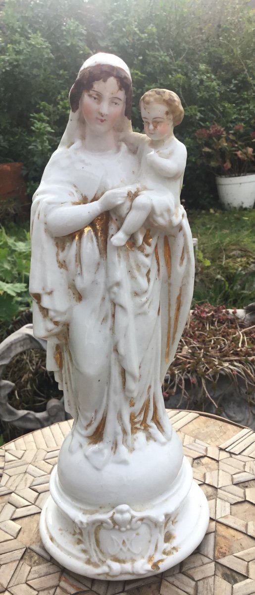 Vierge à l'Enfant, Porcelaine De Paris, XIXème 