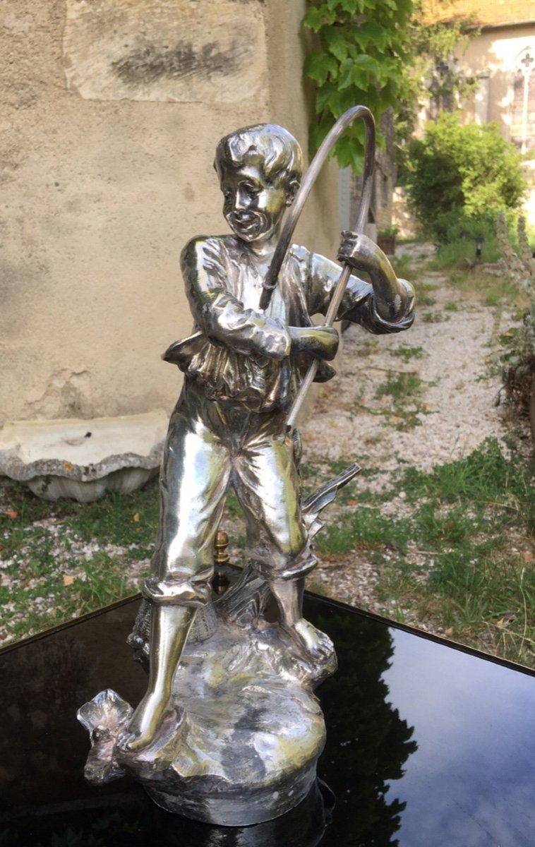 The Little Fisherman Subject In Silver Spelter, 19th Century -photo-2