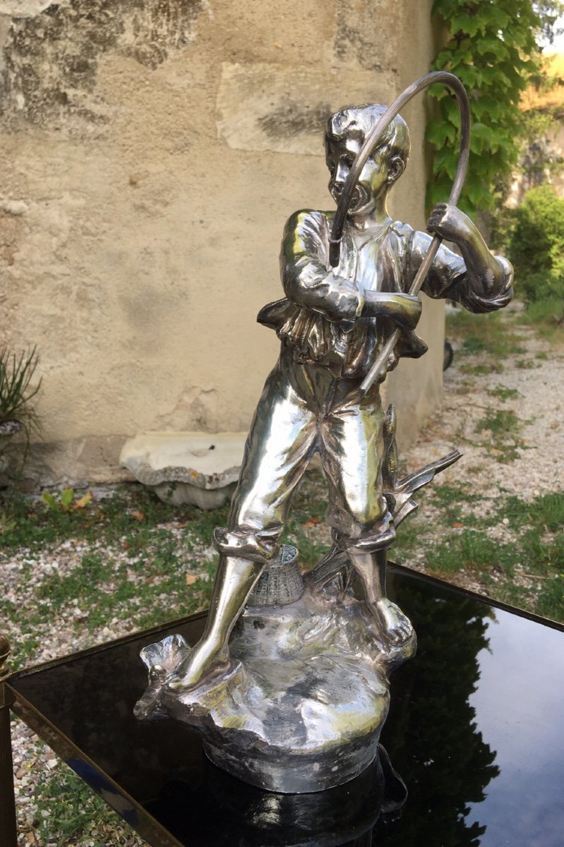 The Little Fisherman Subject In Silver Spelter, 19th Century -photo-3