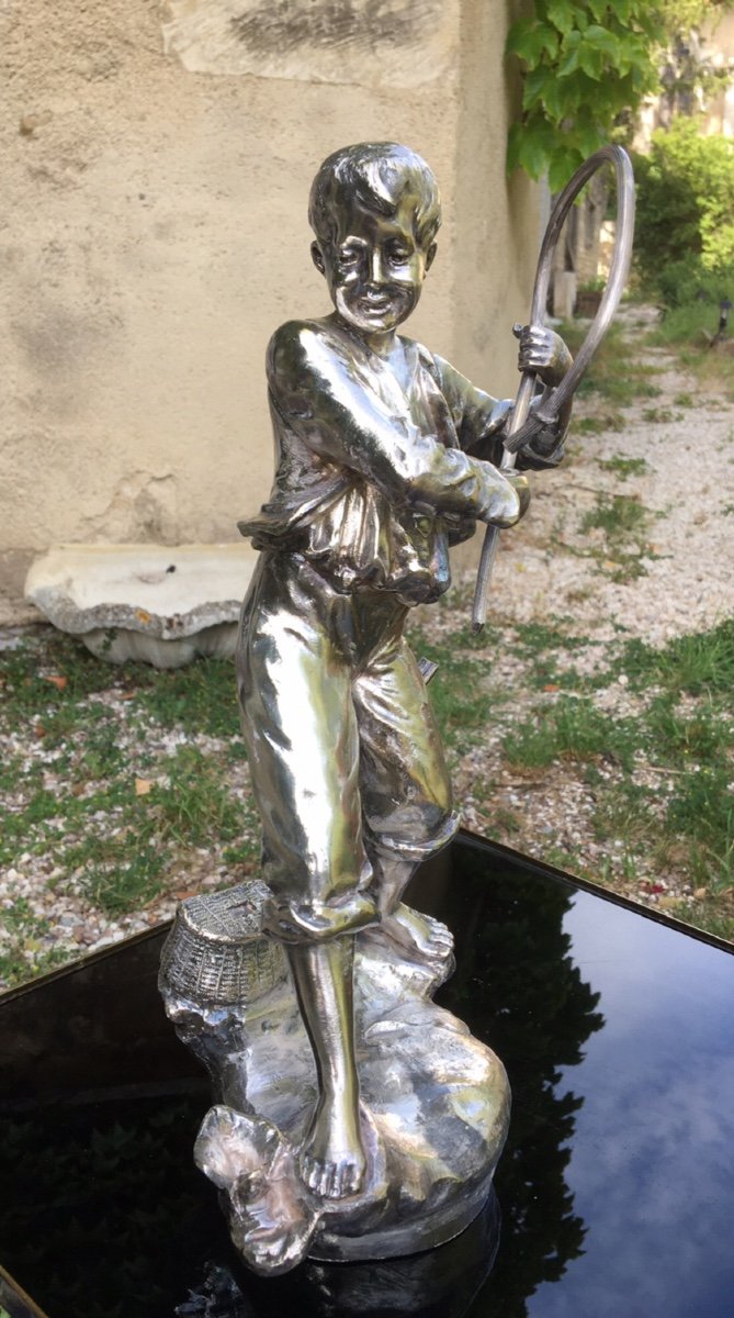 The Little Fisherman Subject In Silver Spelter, 19th Century 