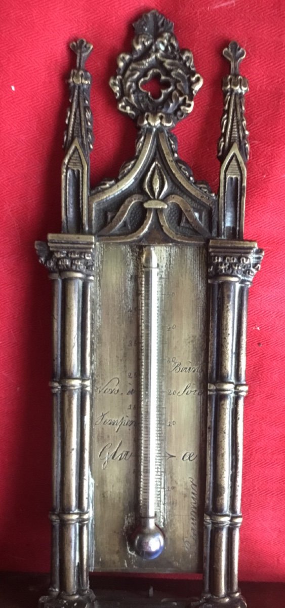 Petit Thermomètre En Bronze De Style Néogothique -photo-2