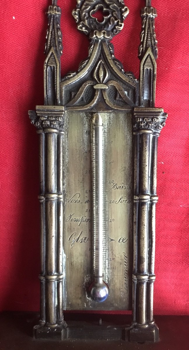 Petit Thermomètre En Bronze De Style Néogothique -photo-3