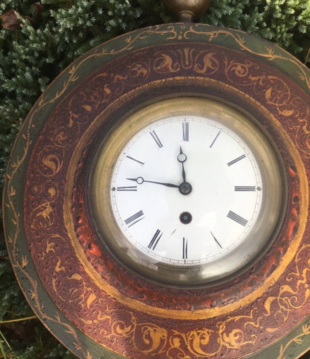 Wall Clock In Painted Sheet Metal, Charles X Period-photo-3