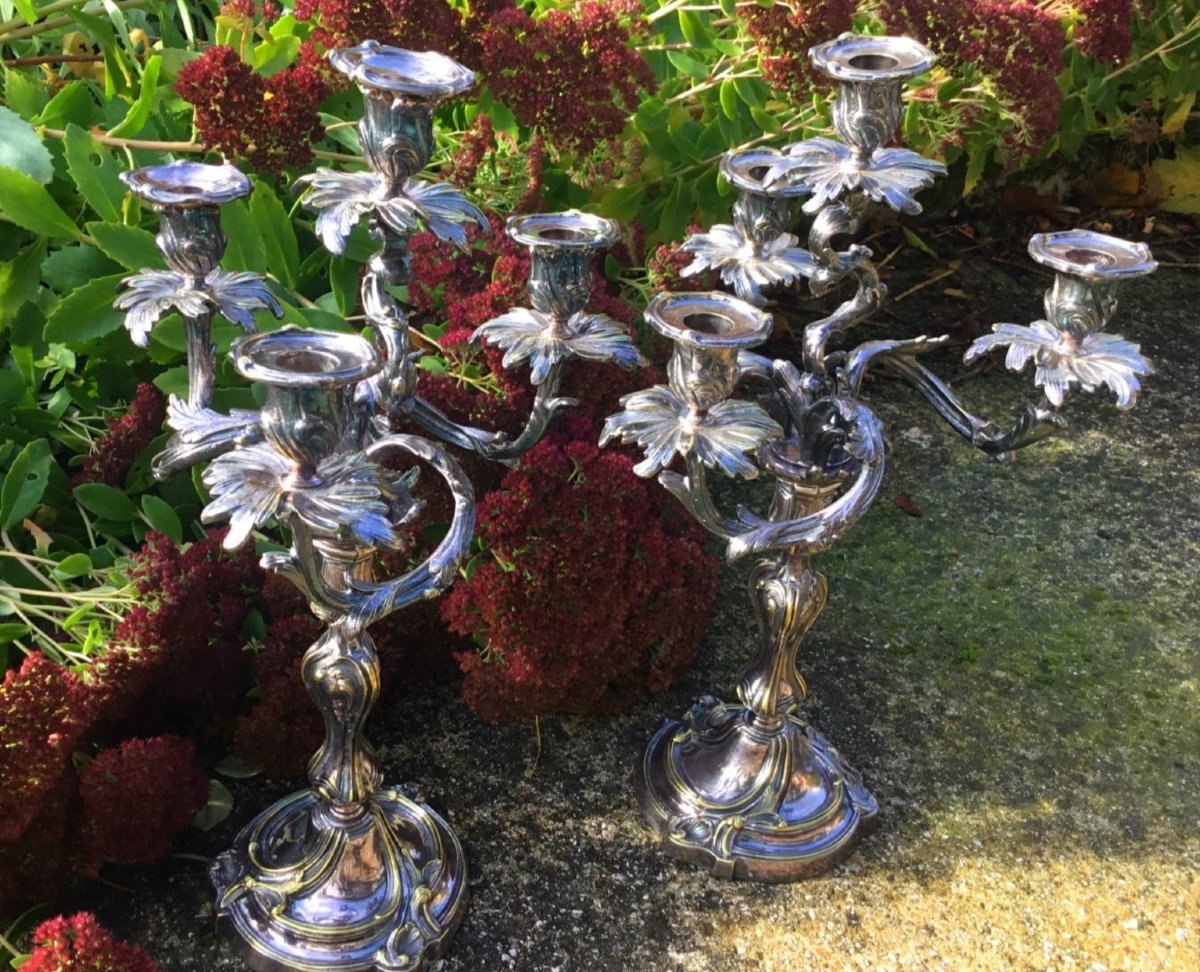 Imposing Pair Of Louis XV Rocaille Candlesticks, 19th Century (50 Cm)-photo-2