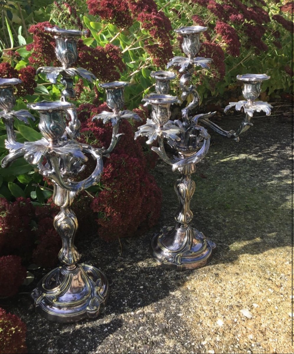 Imposing Pair Of Louis XV Rocaille Candlesticks, 19th Century (50 Cm)-photo-3