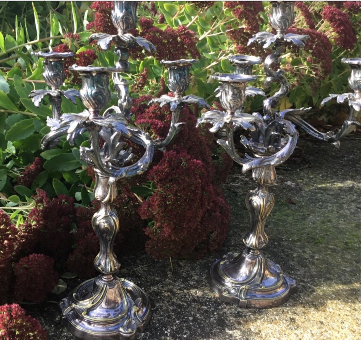 Imposing Pair Of Louis XV Rocaille Candlesticks, 19th Century (50 Cm)-photo-5