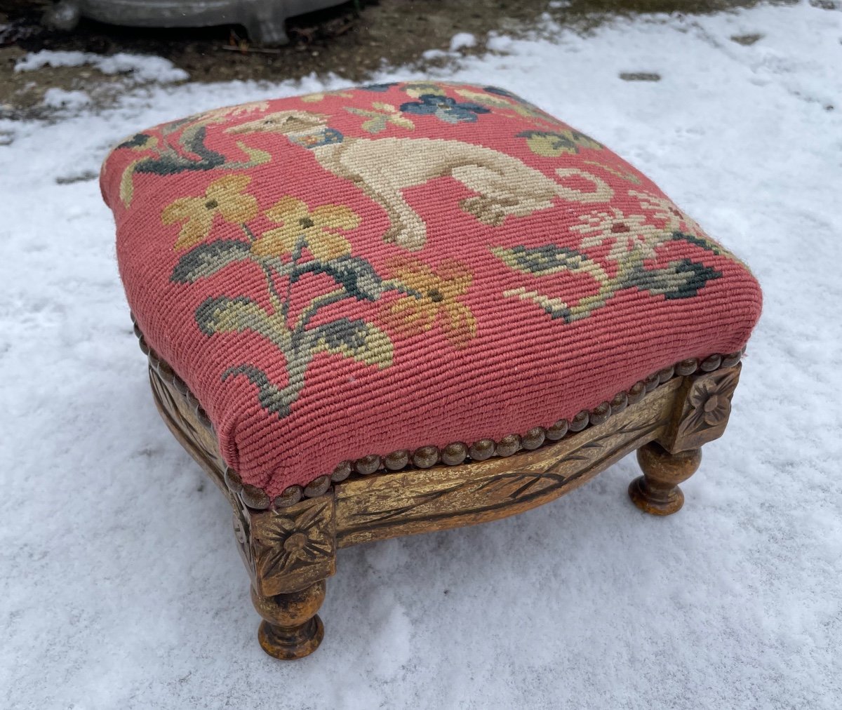 Greyhound Gilded Wood Footrest -photo-1