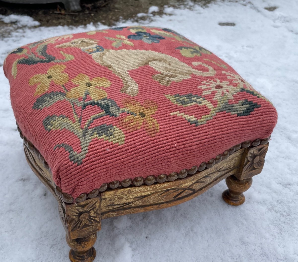 Greyhound Gilded Wood Footrest 