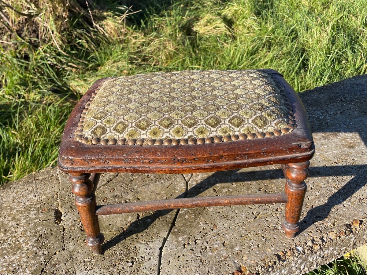 Antique Natural Wood Foot Stool -photo-2