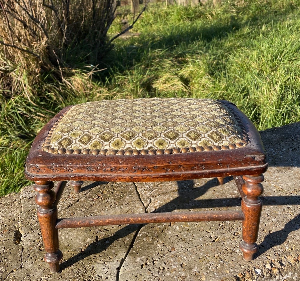 Antique Natural Wood Foot Stool -photo-3