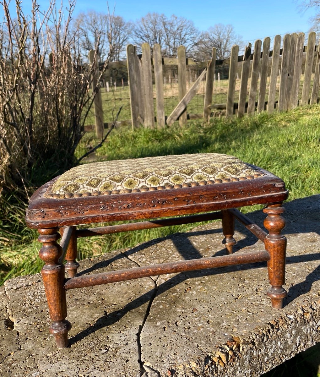 Antique Natural Wood Foot Stool -photo-4