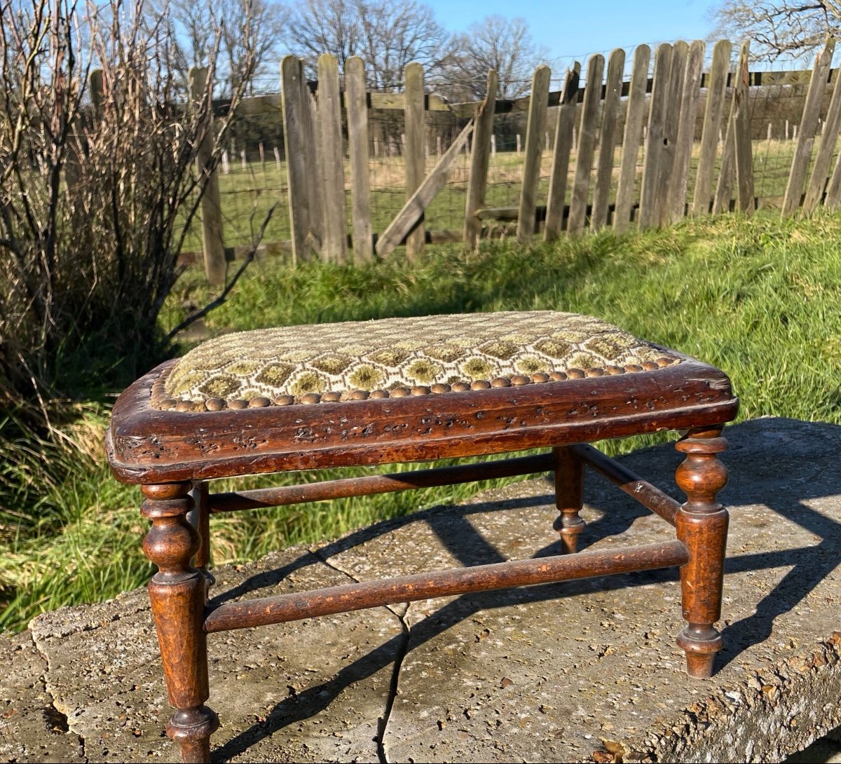 Antique Natural Wood Foot Stool -photo-1