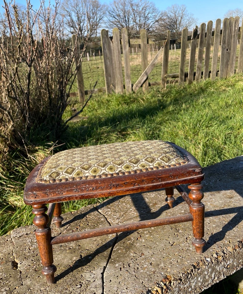 Antique Natural Wood Foot Stool -photo-2